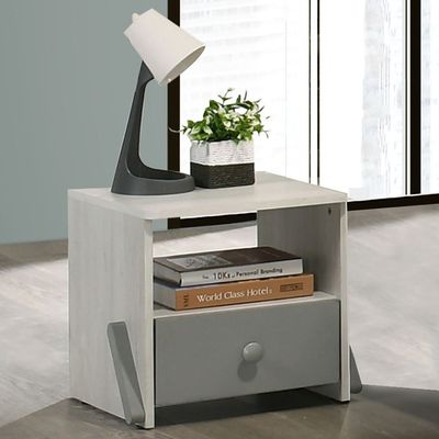 Walker 1 Drawer Kids Nighstand-White Ash+Grey