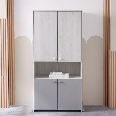 Walker 2 Door Wardrobe W/Open Shelf-White Ash+Grey