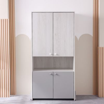 Walker 2 Door Wardrobe W/Open Shelf-White Ash+Grey