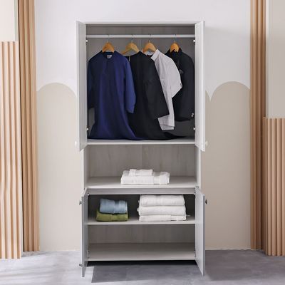 Walker 2 Door Wardrobe W/Open Shelf-White Ash+Grey