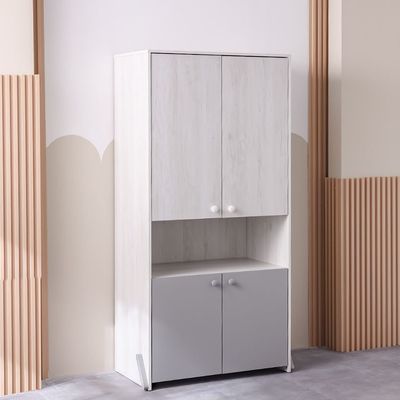 Walker 2 Door Wardrobe W/Open Shelf-White Ash+Grey