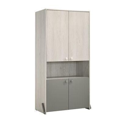 Walker 2 Door Wardrobe W/Open Shelf-White Ash+Grey