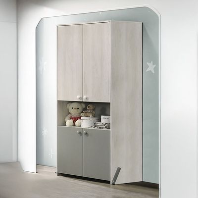 Walker 2 Door Wardrobe W/Open Shelf-White Ash+Grey