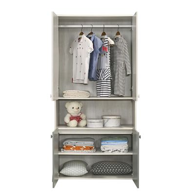 Walker 2 Door Wardrobe W/Open Shelf-White Ash+Grey