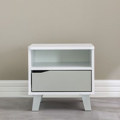 Genius 1 Drawer Kids Nighstand-White+Grey