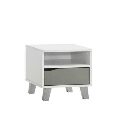 Genius 1 Drawer Kids Nighstand-White+Grey