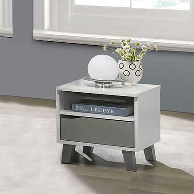 Genius 1 Drawer Kids Nighstand-White+Grey