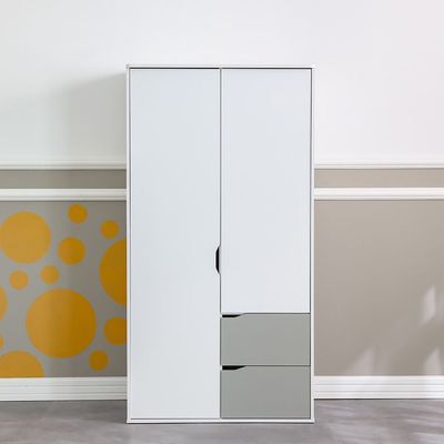 Genius 2 Door/2Drawer Wardrobe-White+Grey
