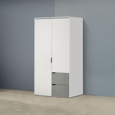 Genius 2 Door/2Drawer Wardrobe-White+Grey