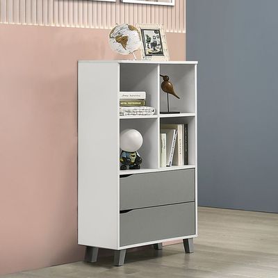 Genius 2 Drawer W/Open Shelf Book Case-White+Grey