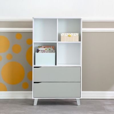 Genius 2 Drawer W/Open Shelf Book Case-White+Grey