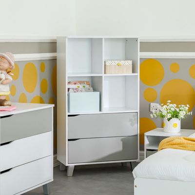 Genius 2 Drawer W/Open Shelf Book Case-White+Grey