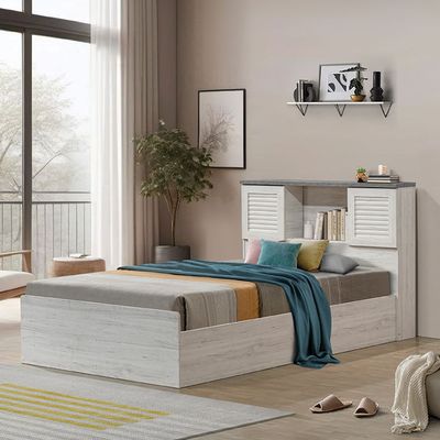 Zenith 120x200 Young Single Bed with USB - White Oak/Cement - With 2-Year Warranty