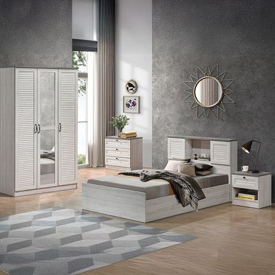 Zenith 120x200 Young Single Bed with USB - White Oak/Cement - With 2-Year Warranty