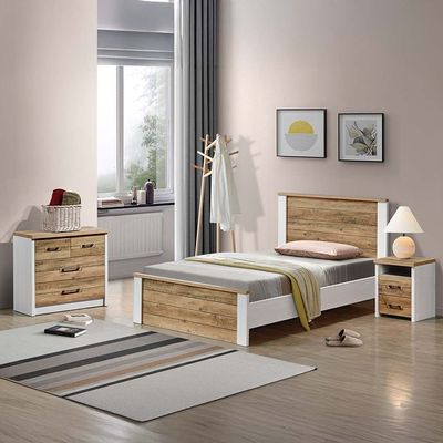 Swann 120x200 Young Single Bed - Summer Oak/Pearl White - With 2-Year Warranty