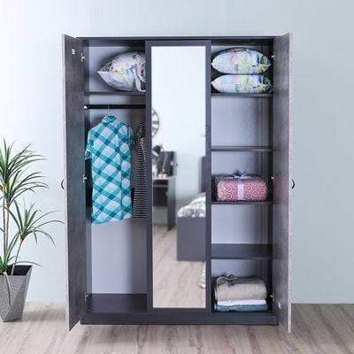 Retro 3 Door Wardrobe - Dark Grey