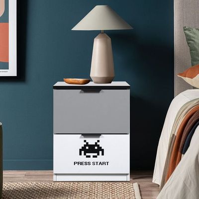 Gamerzone 2-Drawers Nighstand-White & Grey