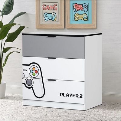 Gamerzone 3-Drawers Dresser-White & Grey