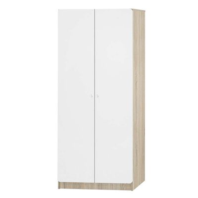 Kinder 2-Door Wardrobe - White/Sonoma Oak - With 2-Year Warranty