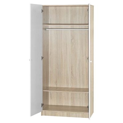 Kinder 2-Door Wardrobe - White/Sonoma Oak - With 2-Year Warranty