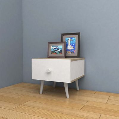 Lunar 1 Drawer Night Stand-White & Sonoma Oak