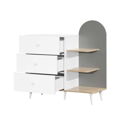 Lunar 3-Drawer & Open Shelf Kids’ Dresser - White/Sonoma Oak/Grey - With 2-Year Warranty