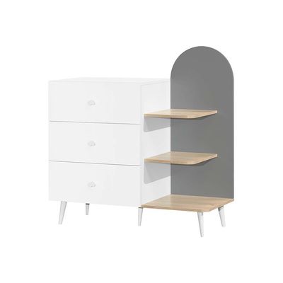 Lunar 3-Drawer & Open Shelf Kids’ Dresser - White/Sonoma Oak/Grey - With 2-Year Warranty