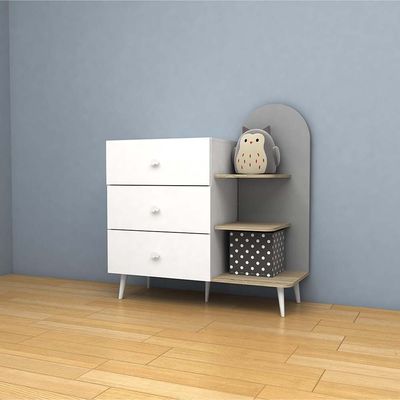 Lunar 3-Drawer & Open Shelf Kids’ Dresser - White/Sonoma Oak/Grey - With 2-Year Warranty