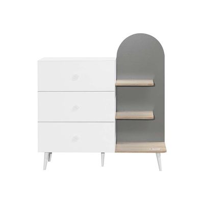 Lunar 3-Drawer & Open Shelf Kids’ Dresser - White/Sonoma Oak/Grey - With 2-Year Warranty