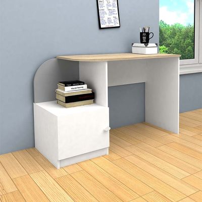 Lunar 1-Door Study Desk - White/Sonoma Oak/Grey - With 2-Year Warranty