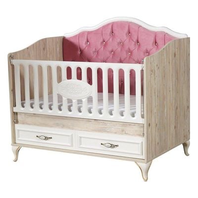 Golden Crib 80x130 with 2 Drawers and Led - Milky White