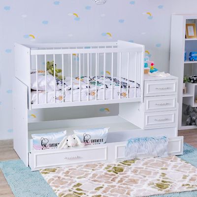 Elit Long Crib 70x130 with 5 Drawers - White