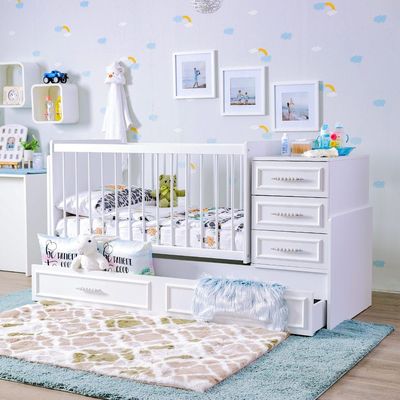 Elit Long Crib 70x130 with 5 Drawers - White