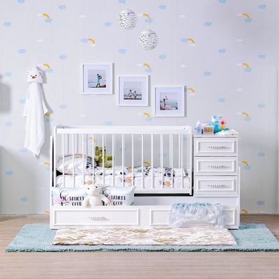 Elit Long Crib 70x130 with 5 Drawers - White