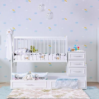 Elit Long Crib 70x130 with 5 Drawers - White