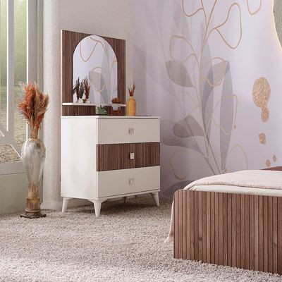 Golf 3 Drawer Dresser With Mirror-Walnut & Cream