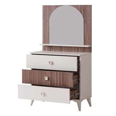 Golf 3 Drawer Dresser With Mirror-Walnut & Cream