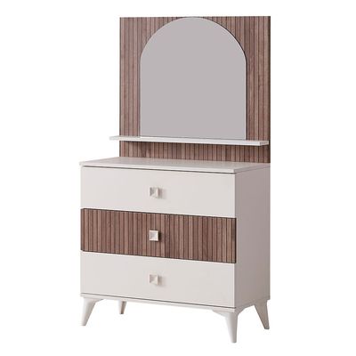 Golf 3 Drawer Dresser With Mirror-Walnut & Cream