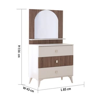 Golf 3 Drawer Dresser With Mirror-Walnut & Cream