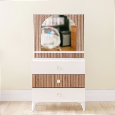 Golf 3 Drawer Dresser With Mirror-Walnut & Cream