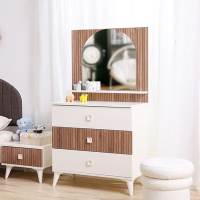 Golf 3 Drawer Dresser With Mirror-Walnut & Cream