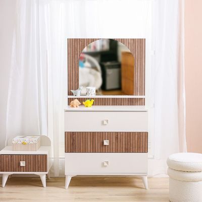 Golf 3 Drawer Dresser With Mirror-Walnut & Cream