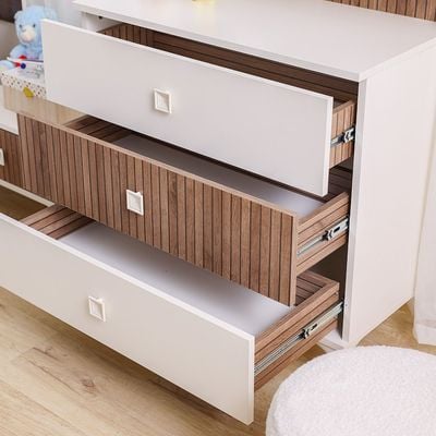 Golf 3 Drawer Dresser With Mirror-Walnut & Cream