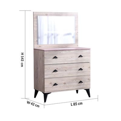 Bliss 3 Drawer Dresser With Mirror-Oak & Pink