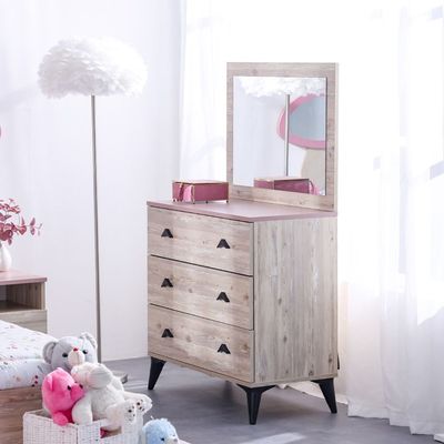 Bliss 3 Drawer Dresser With Mirror-Oak & Pink