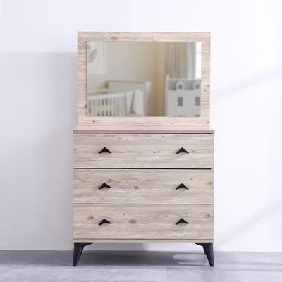 Bliss 3 Drawer Dresser With Mirror-Oak & Pink