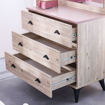 Bliss 3 Drawer Dresser With Mirror-Oak & Pink