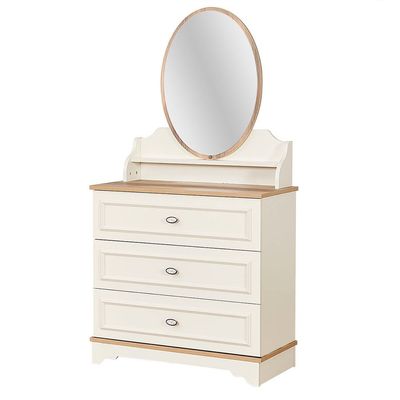 Eva 3 Drawer Dresser W/Mirror-Cream & Oak