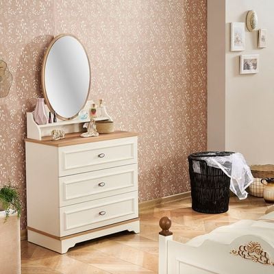 Eva 3 Drawer Dresser W/Mirror-Cream & Oak