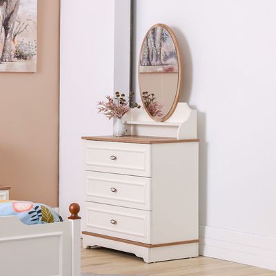 Eva 3-Drawer Dresser with Mirror - Cream & Oak - With 5-Year Warranty